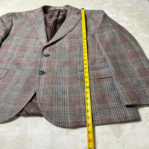 Joseph Abboud Linen Blazer Men's 44R Gray Rose Quartz Plaid Jacket Elevated Wool - Picture 8 of 11
